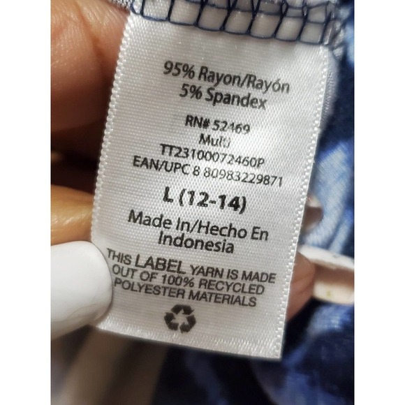 Time And Tru Women's Blue Rayon Round Neck Sleeveless Casual Knee Length Dress L - Picture 10 of 12